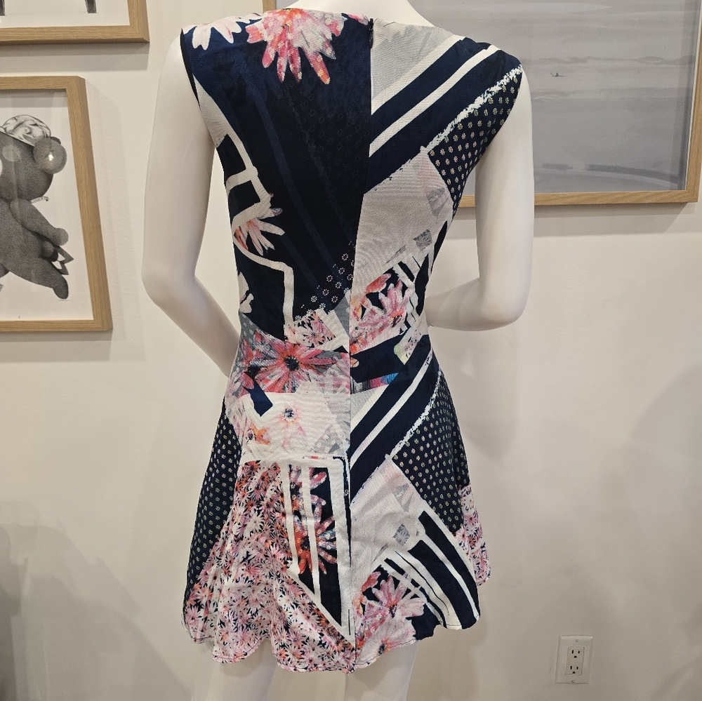 Floral Geometric Navy and Pink Dress